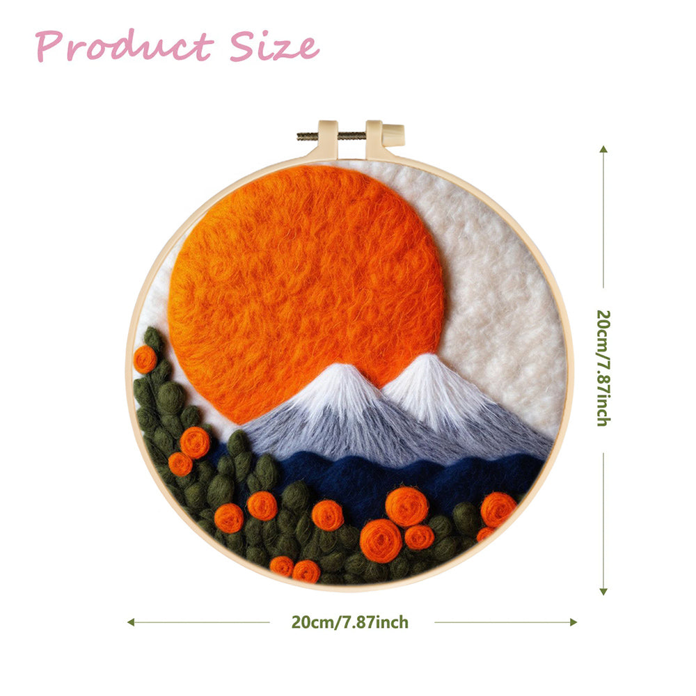 Snow-Capped Mountains, Red Sun, and Flowers Wool Needle Felting Painting Kit