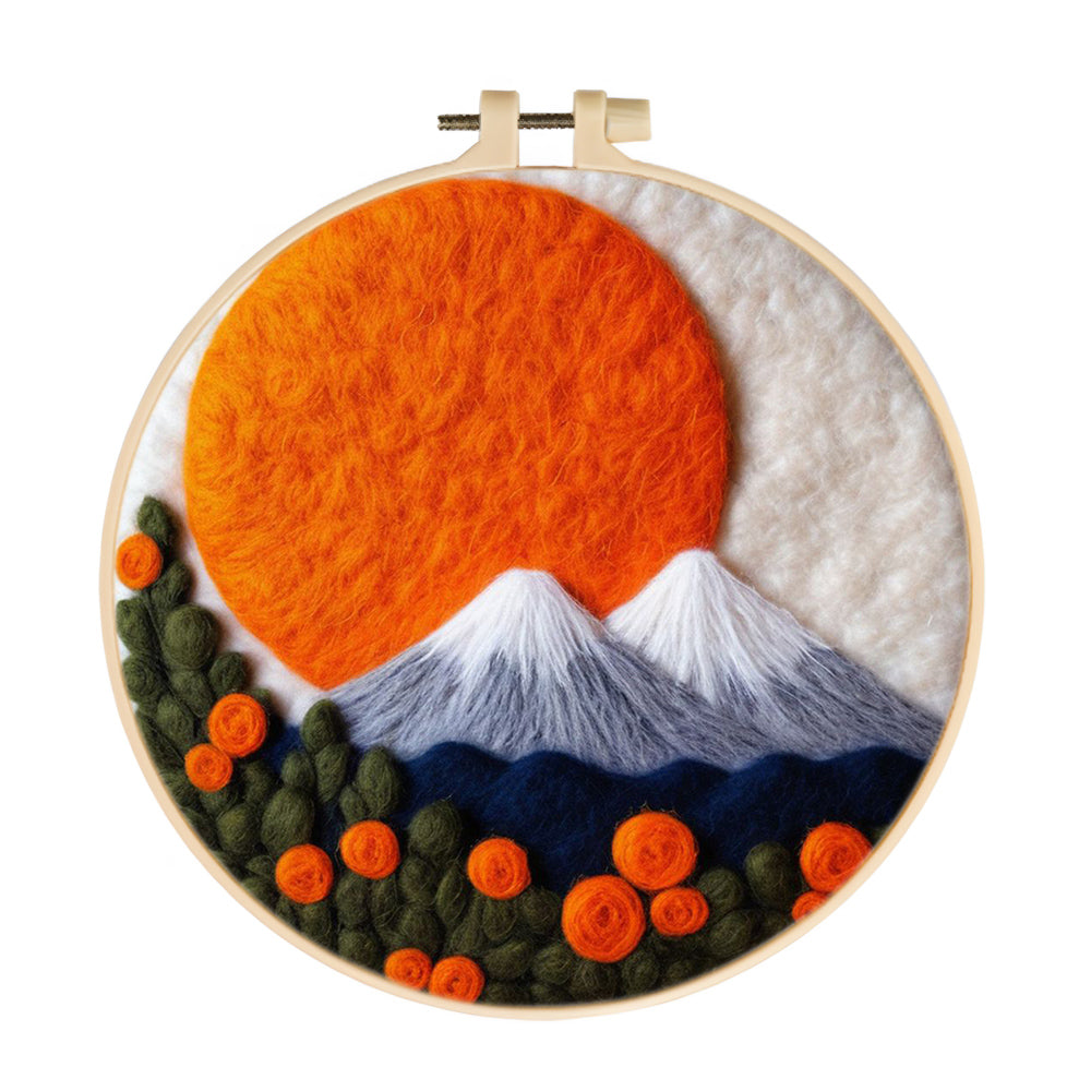 Snow-Capped Mountains, Red Sun, and Flowers Wool Needle Felting Painting Kit
