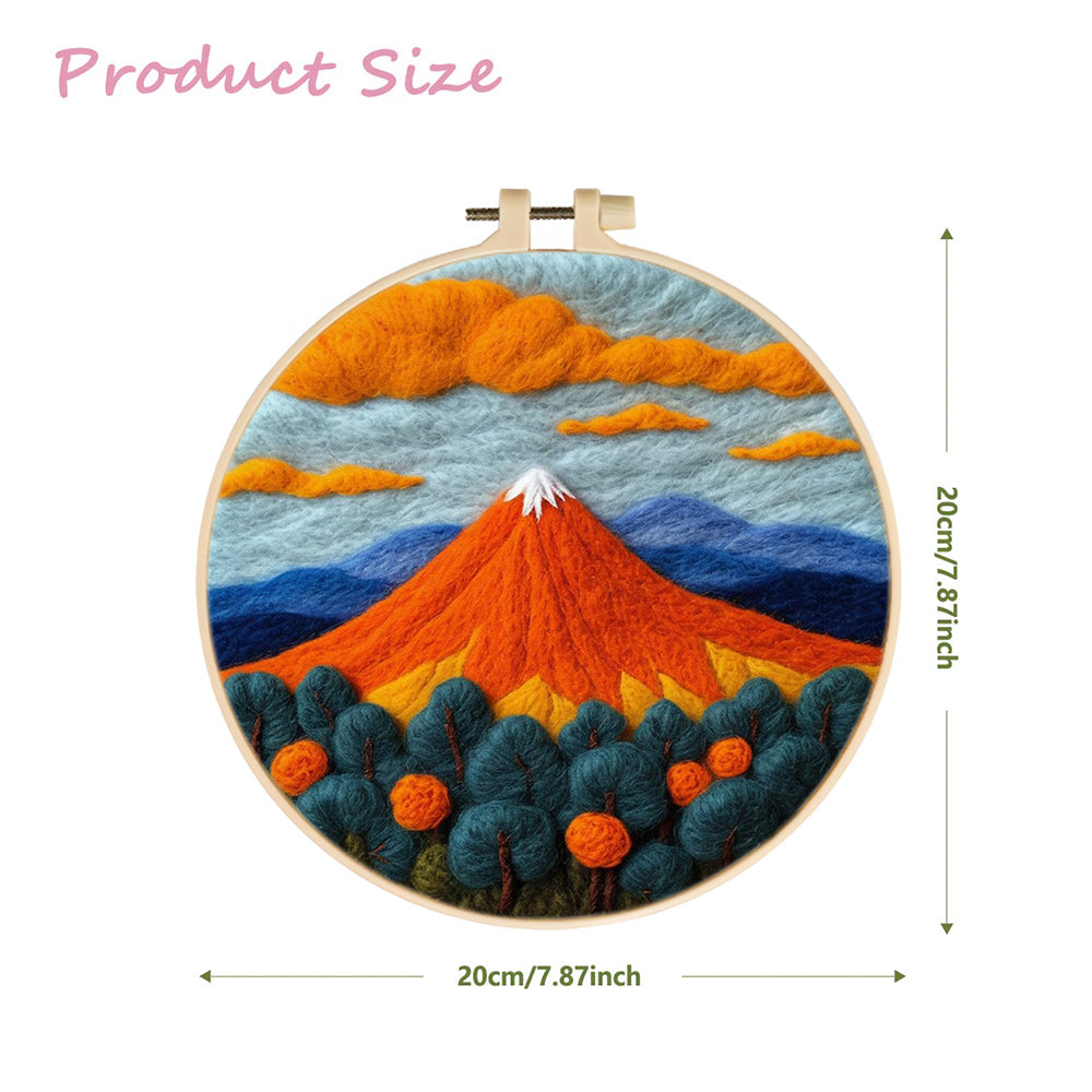 Orange Mountain and Green Trees Wool Needle Felting Painting Kit