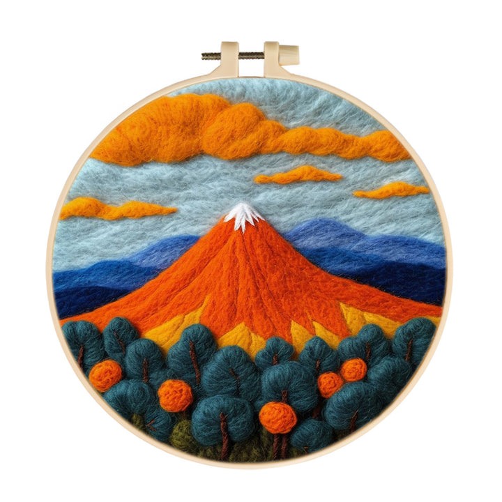 Orange Mountain and Green Trees Wool Needle Felting Painting Kit