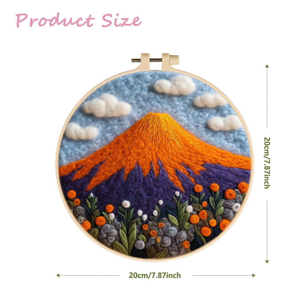 Volcano and Colorful Flowers Wool Needle Felting Painting Kit