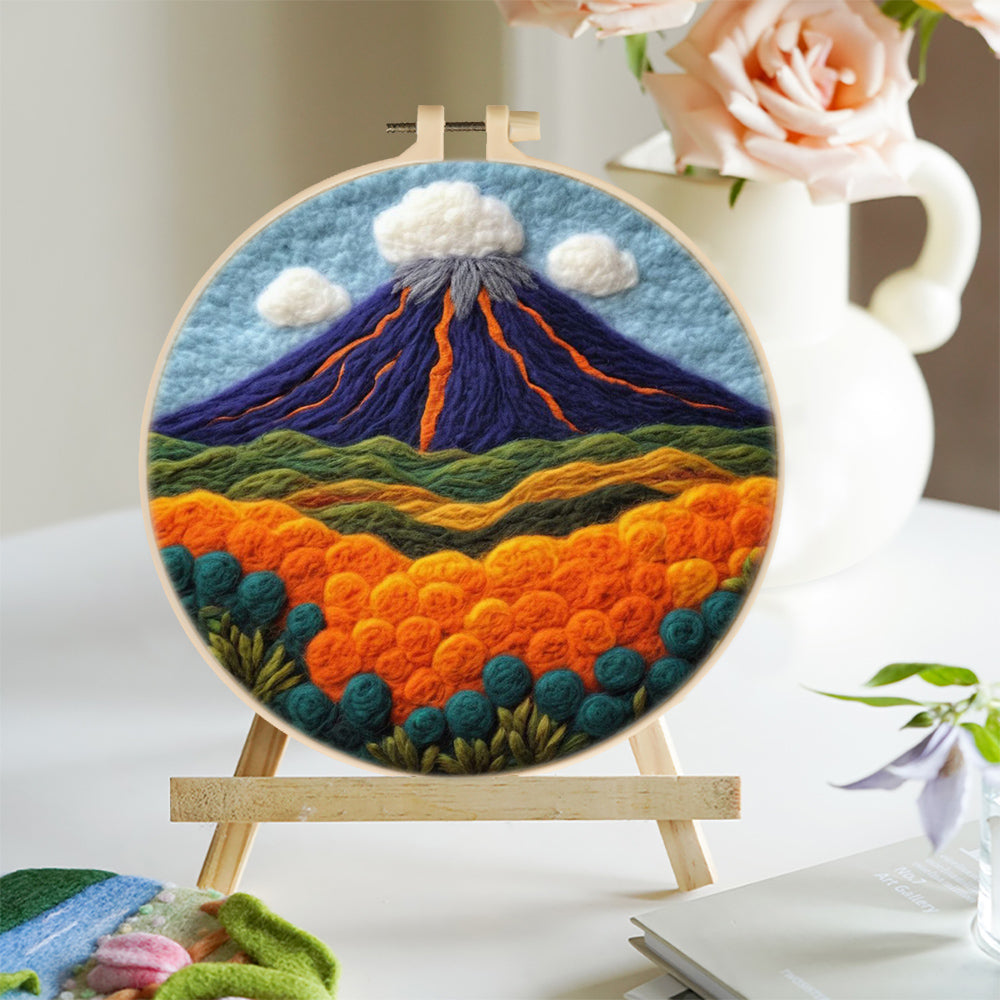Erupting Volcano and Flowers Wool Needle Felting Painting Kit