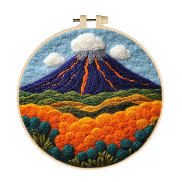 Erupting Volcano and Flowers Wool Needle Felting Painting Kit