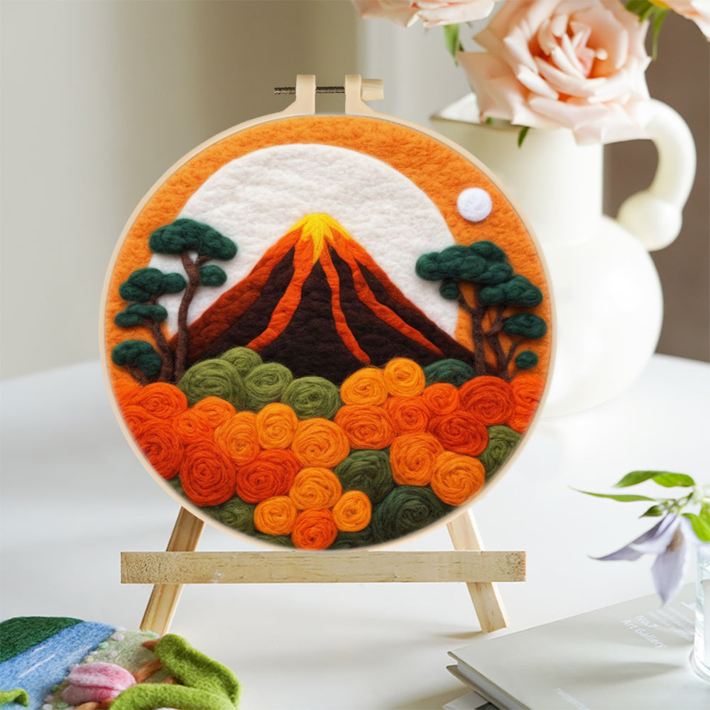 Erupting Volcano and Colorful Roses Wool Needle Felting Painting Kit