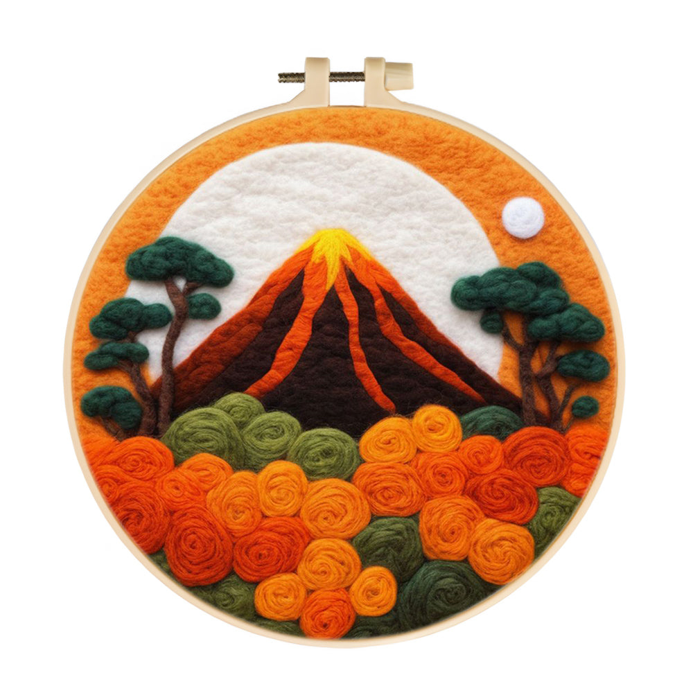 Erupting Volcano and Colorful Roses Wool Needle Felting Painting Kit