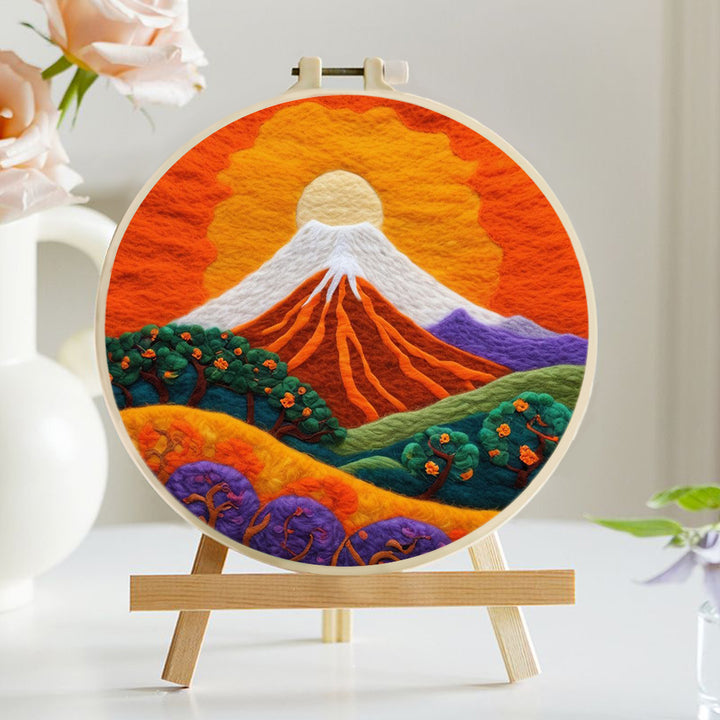 Colorful Trees and Volcano Wool Needle Felting Painting Kit
