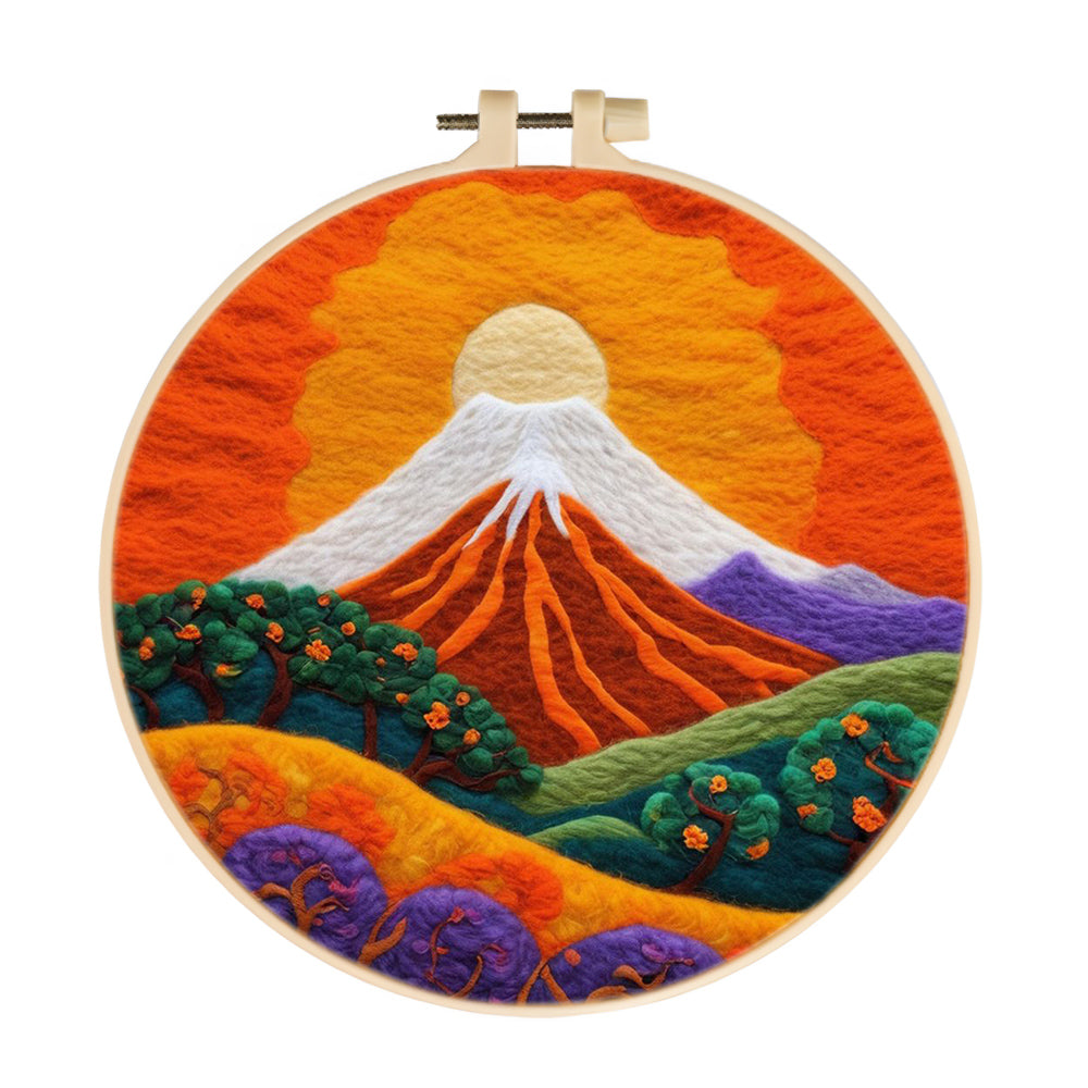 Colorful Trees and Volcano Wool Needle Felting Painting Kit