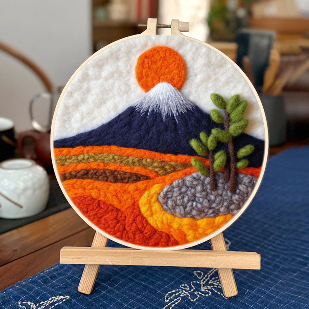 Snow-Capped Mountain under the Red Sun Wool Needle Felting Painting Kit