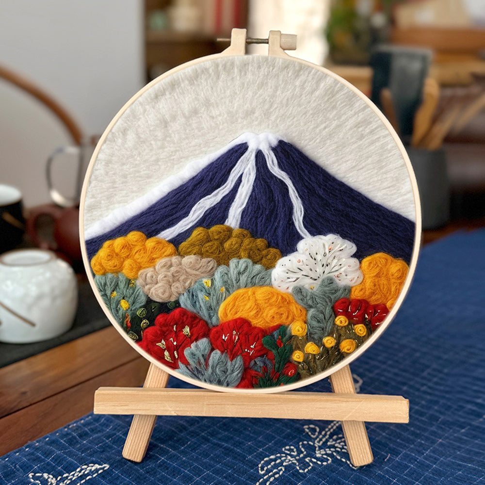 Mountain and Colorful Flowering Trees Wool Needle Felting Painting Kit