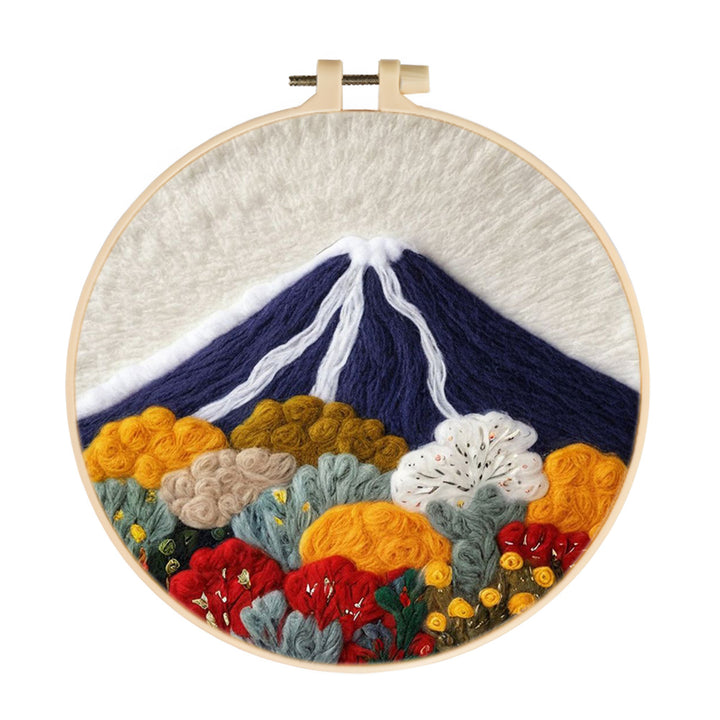 Mountain and Colorful Flowering Trees Wool Needle Felting Painting Kit