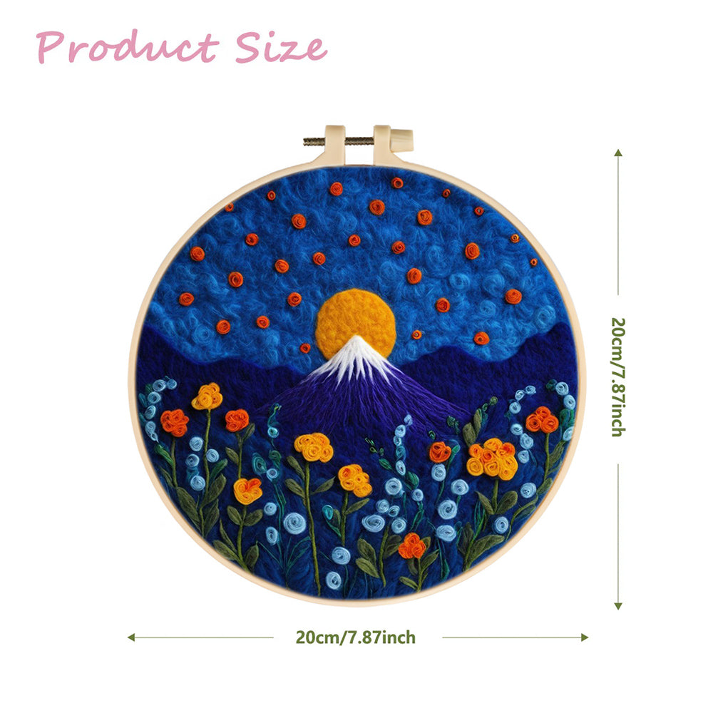 Mountain and Flowers under a Blue Night Sky Wool Needle Felting Painting Kit