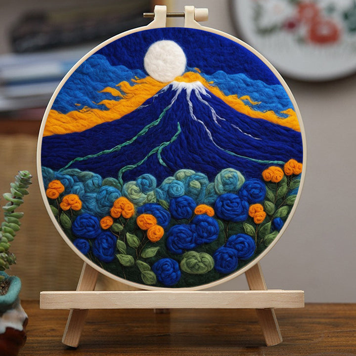Night Mountain and Roses Wool Needle Felting Painting Kit