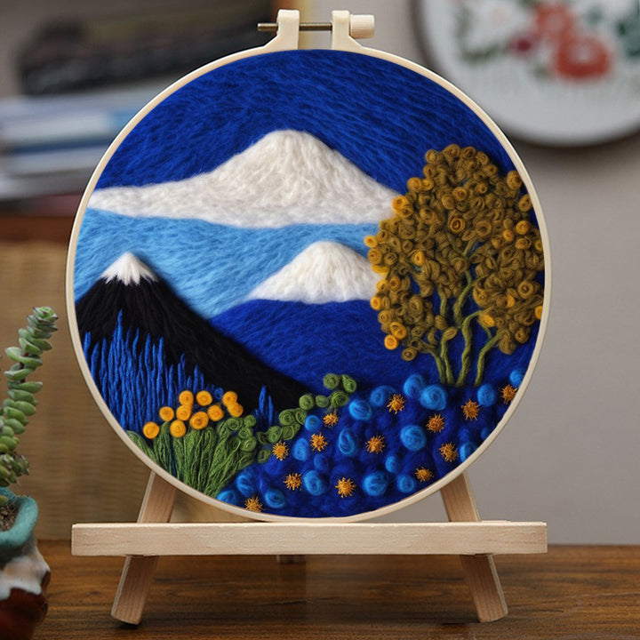 Night Mountain and Flower Trees Wool Needle Felting Painting Kit
