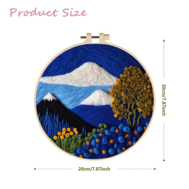 Night Mountain and Flower Trees Wool Needle Felting Painting Kit