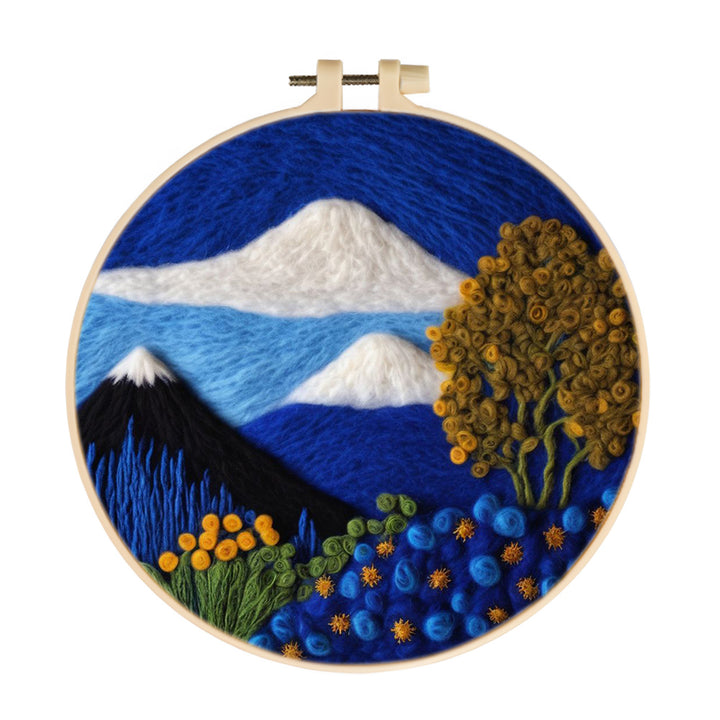 Night Mountain and Flower Trees Wool Needle Felting Painting Kit