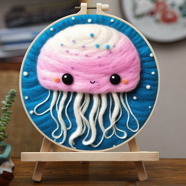 Pastel Jellyfish Glowing Softly Wool Needle Felting Painting Kit