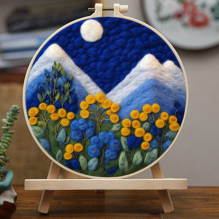 Flowers and Mountains at Night Wool Needle Felting Painting Kit