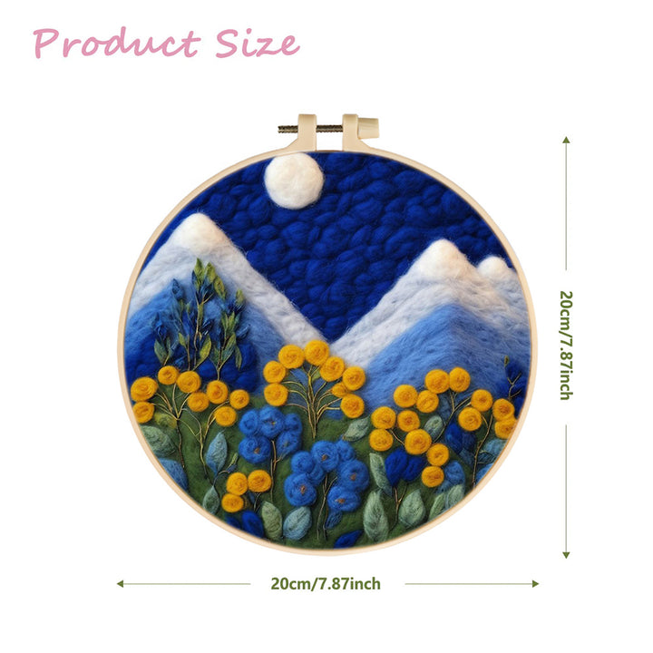 Flowers and Mountains at Night Wool Needle Felting Painting Kit