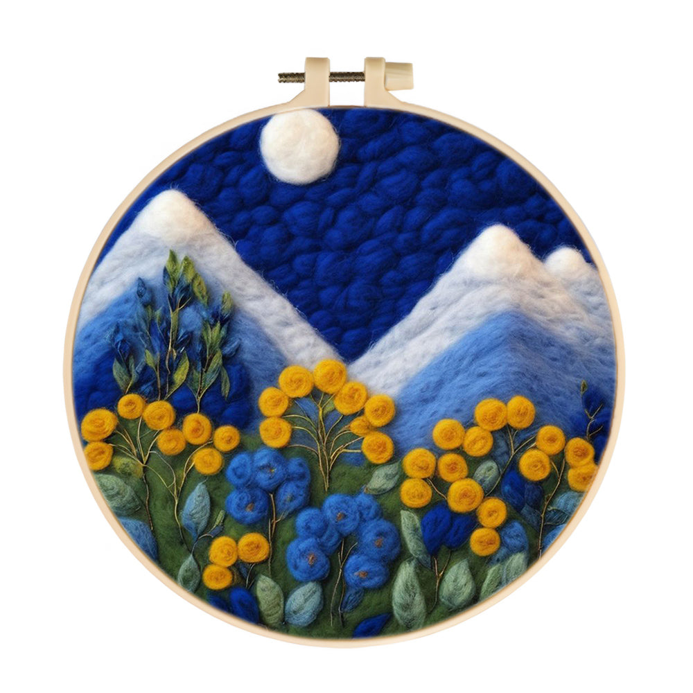 Flowers and Mountains at Night Wool Needle Felting Painting Kit