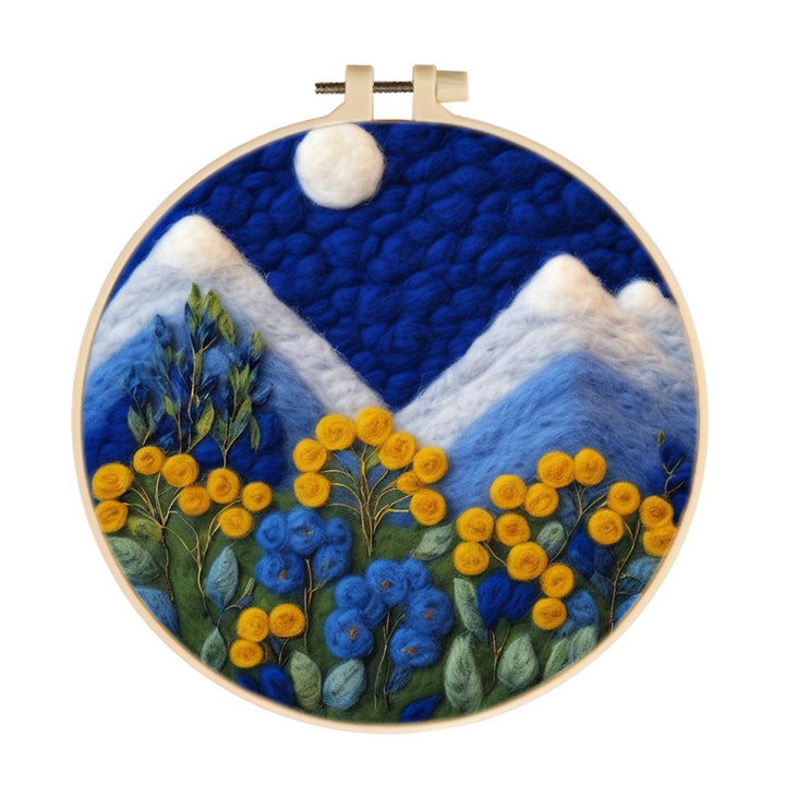 Flowers and Mountains at Night Wool Needle Felting Painting Kit