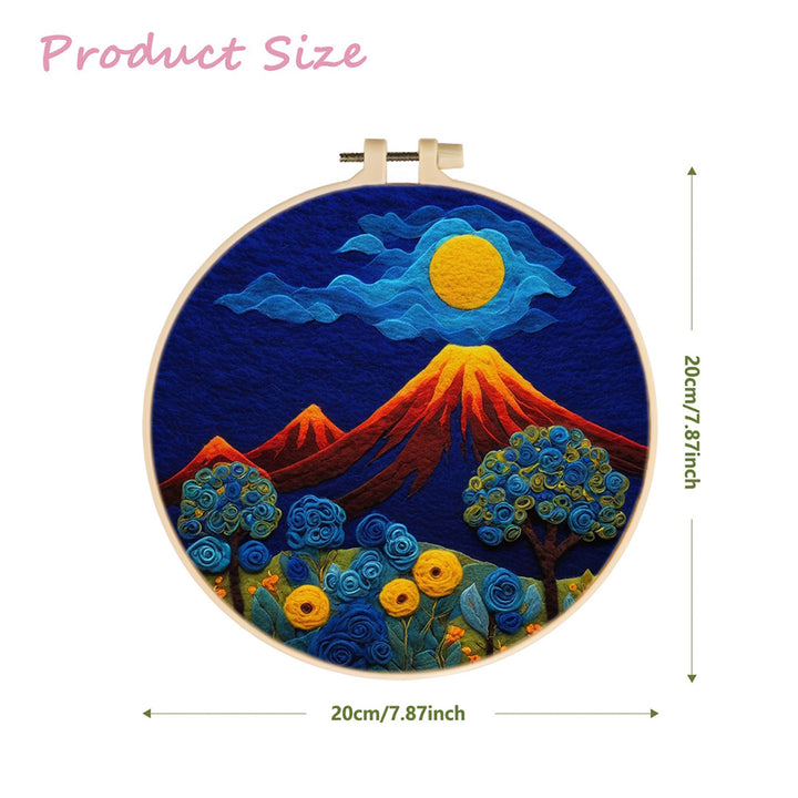 Volcano and Flowering Trees at Night Wool Needle Felting Painting Kit
