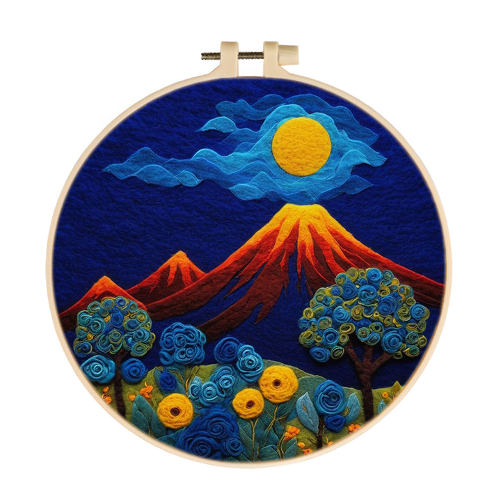 Volcano and Flowering Trees at Night Wool Needle Felting Painting Kit