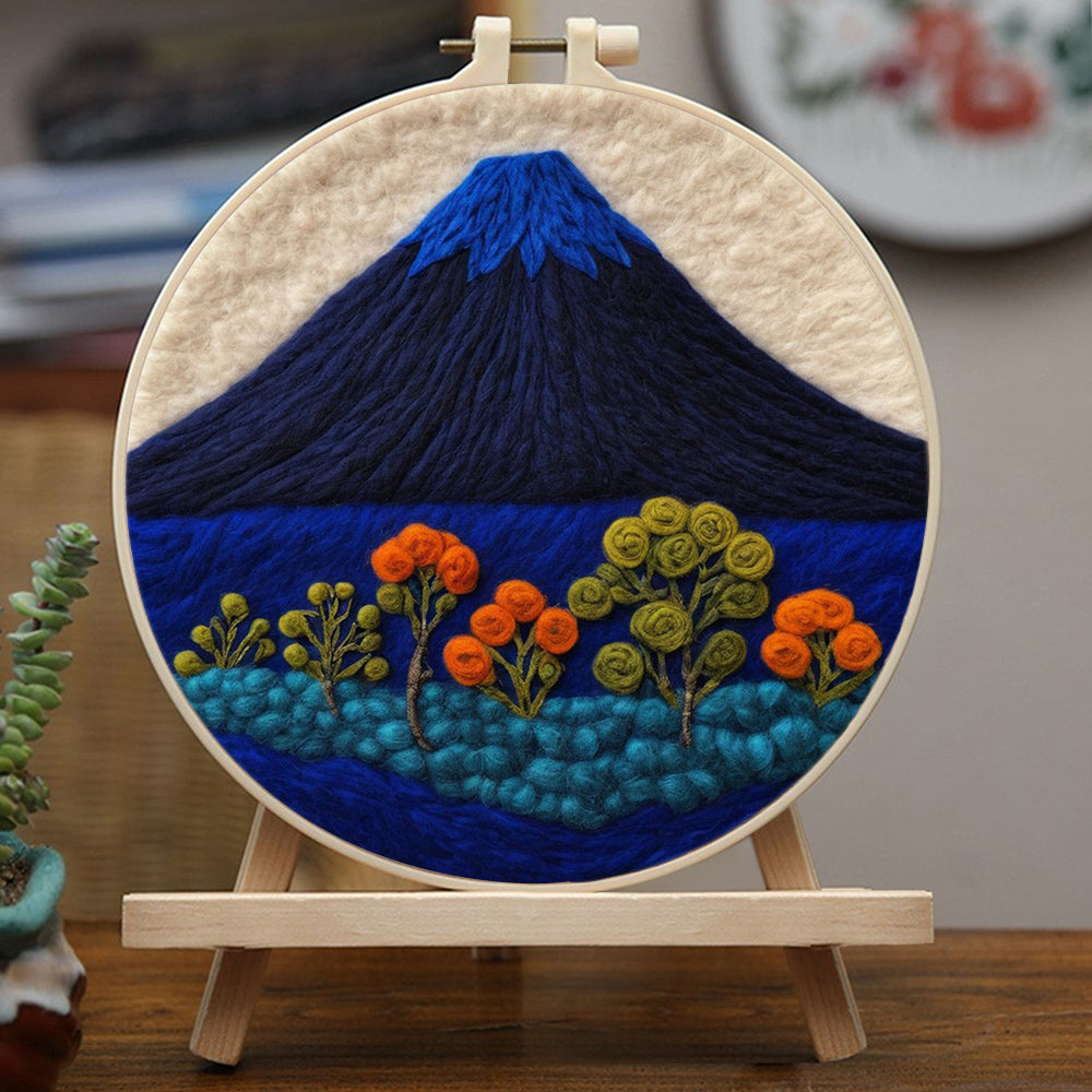 Mountain and Flowering Trees at Night Wool Needle Felting Painting Kit
