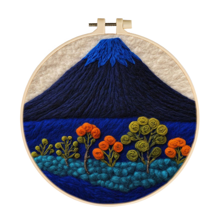 Mountain and Flowering Trees at Night Wool Needle Felting Painting Kit