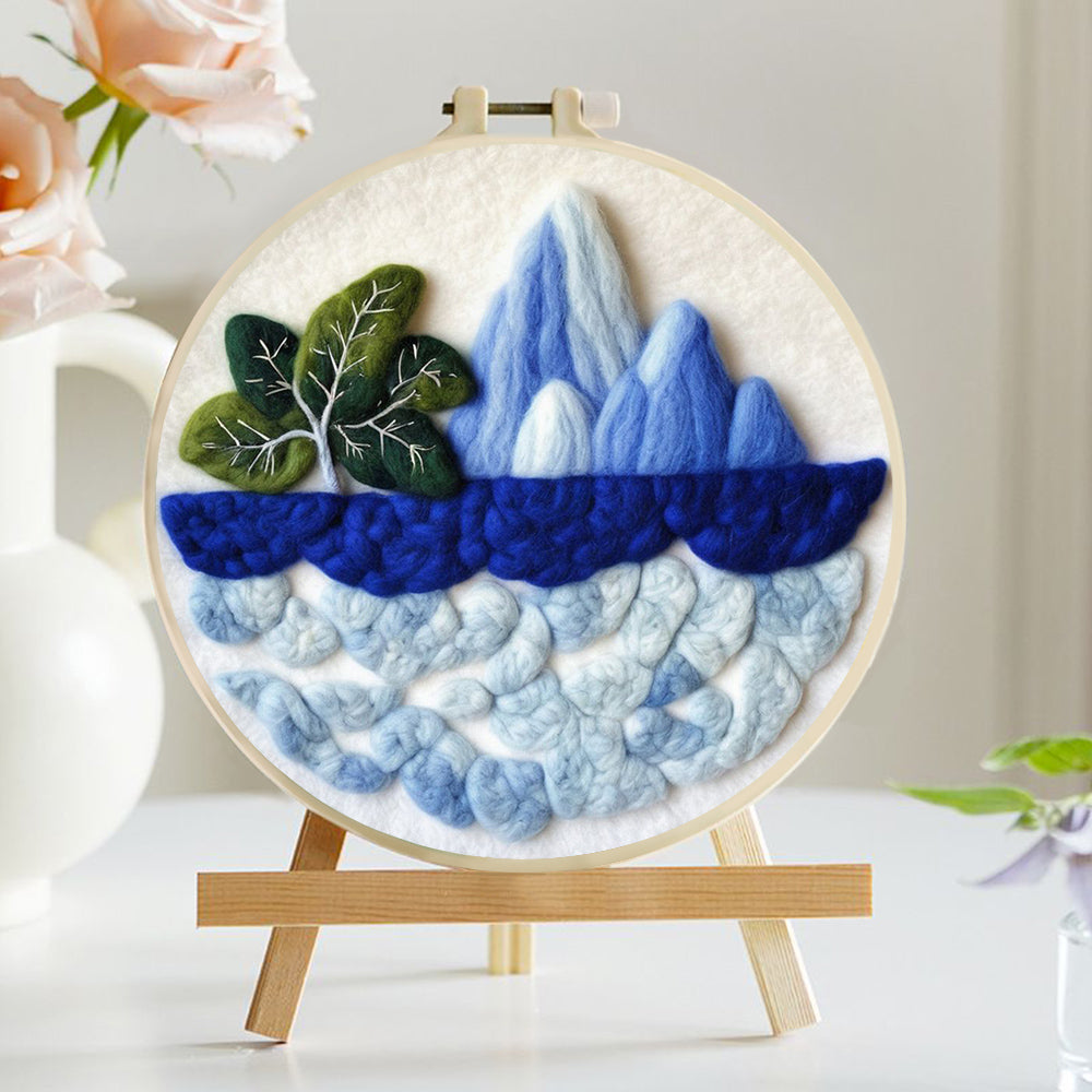 Deep Sea, Snow Mountain and Green Tree Wool Needle Felting Painting Kit