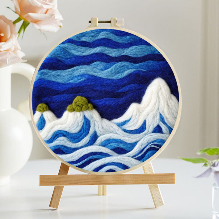 Snow-Capped Mountains and Clouds at Night Wool Needle Felting Painting Kit