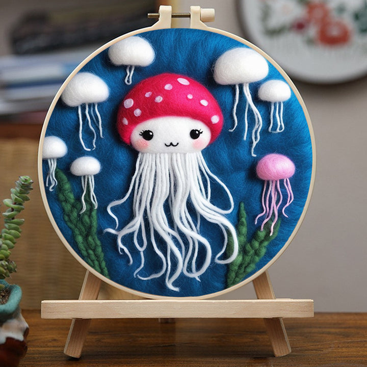 Jellyfish Group Floating in Sea Wool Needle Felting Painting Kit