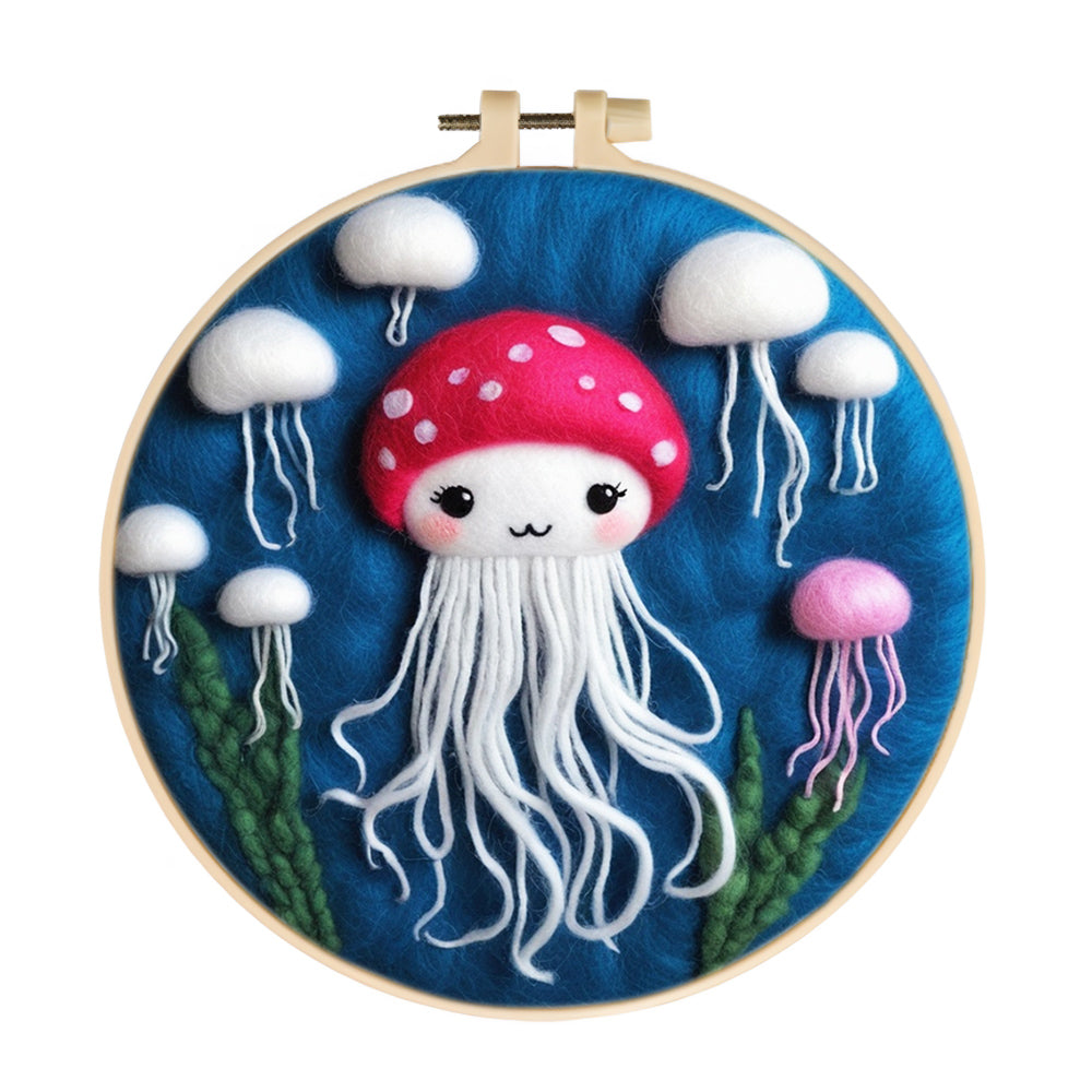 Jellyfish Group Floating in Sea Wool Needle Felting Painting Kit