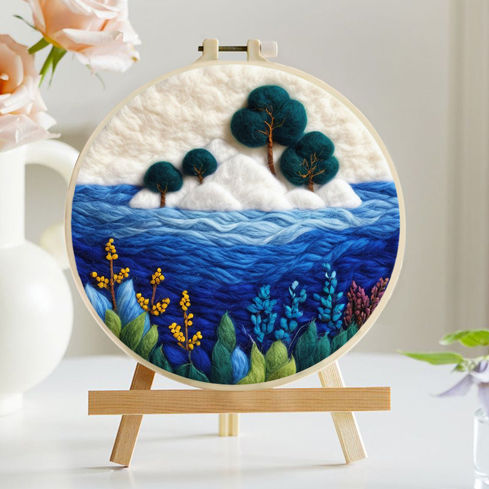 Blue Sea, Snow Mountain and Trees Wool Needle Felting Painting Kit