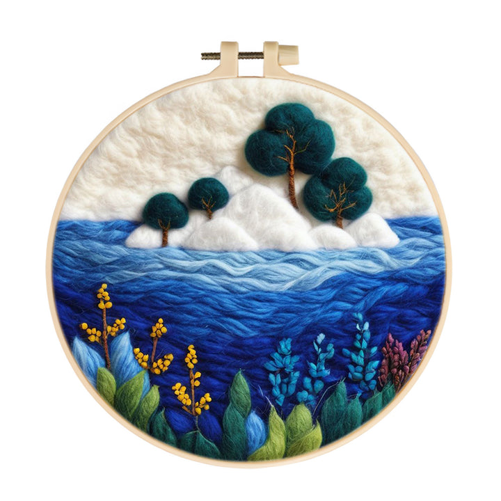 Blue Sea, Snow Mountain and Trees Wool Needle Felting Painting Kit