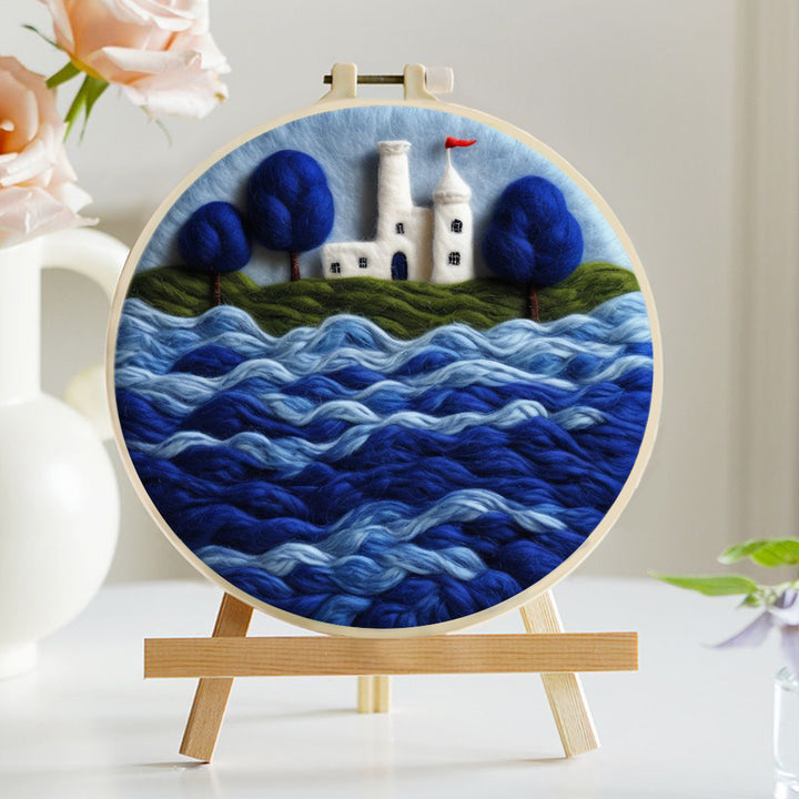 White Lighthouse beside the Blue Sea Wool Needle Felting Painting Kit