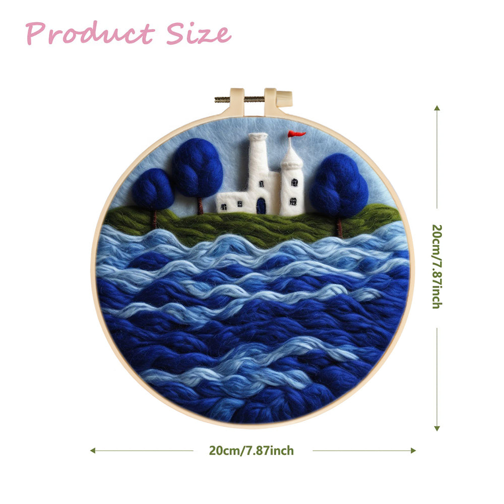 White Lighthouse beside the Blue Sea Wool Needle Felting Painting Kit