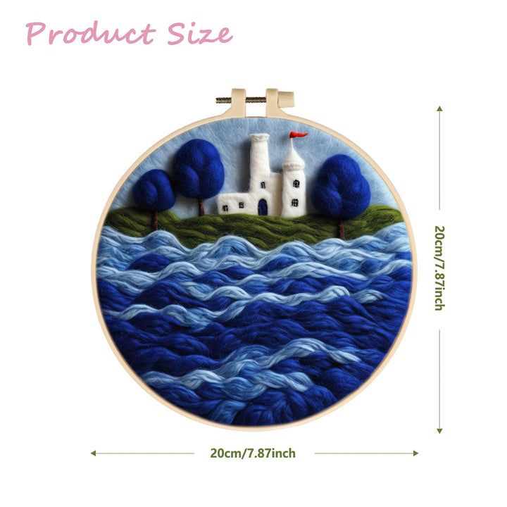 White Lighthouse beside the Blue Sea Wool Needle Felting Painting Kit