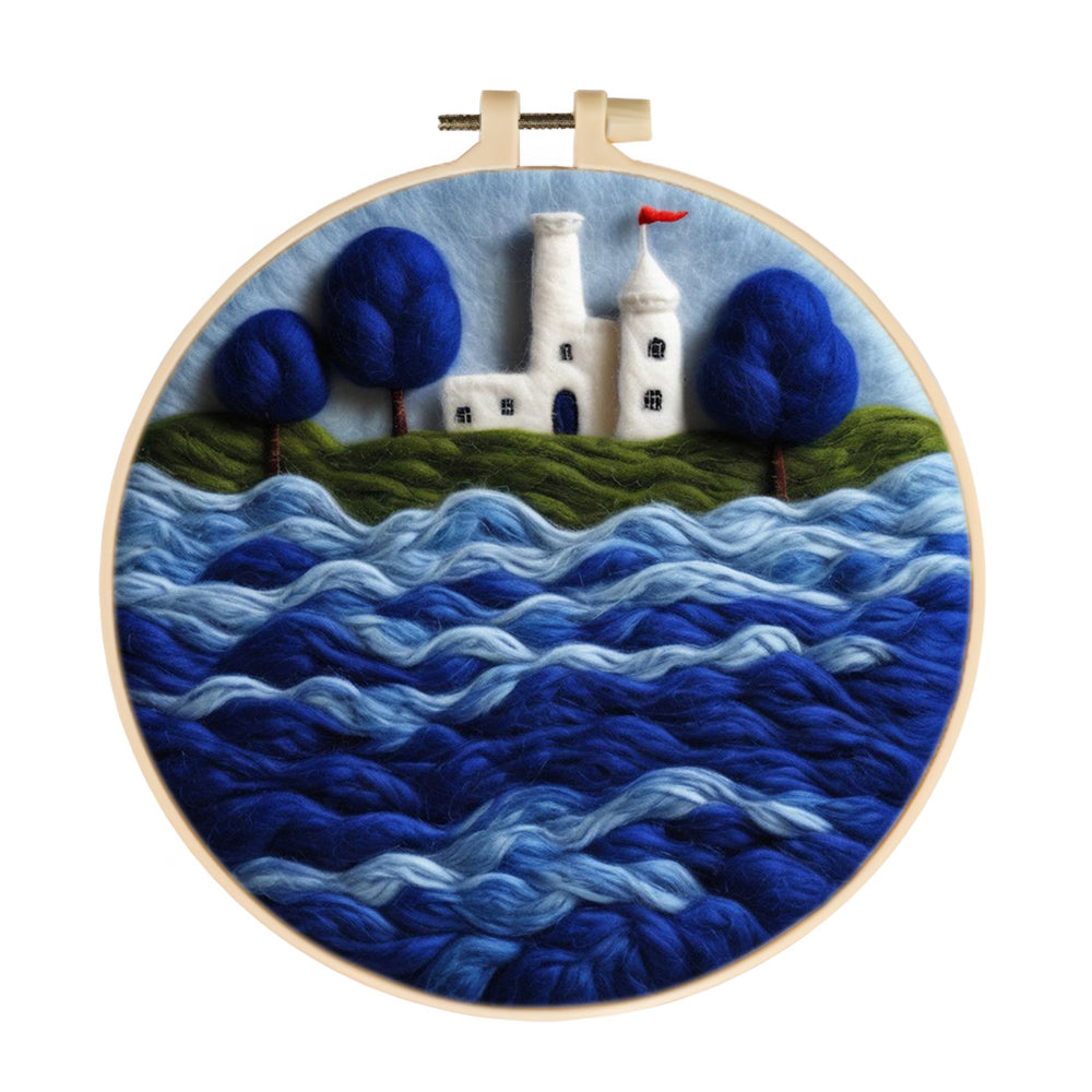 White Lighthouse beside the Blue Sea Wool Needle Felting Painting Kit