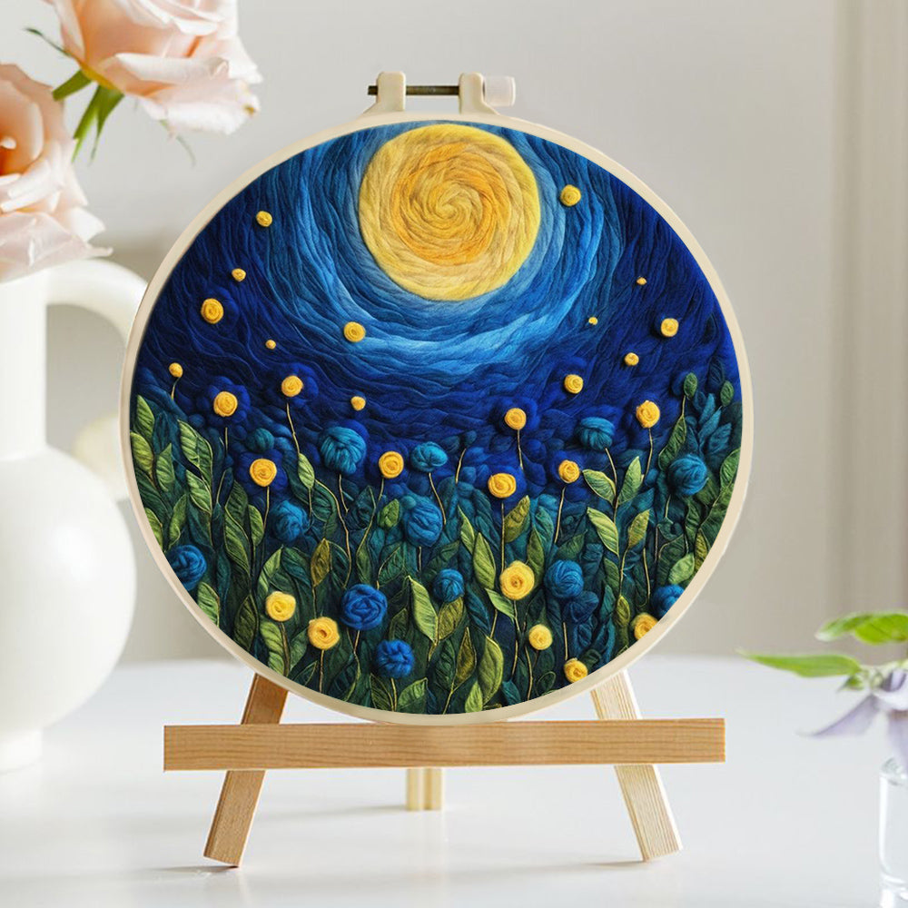 Flowers and Plants under the Full Moon Wool Needle Felting Painting Kit