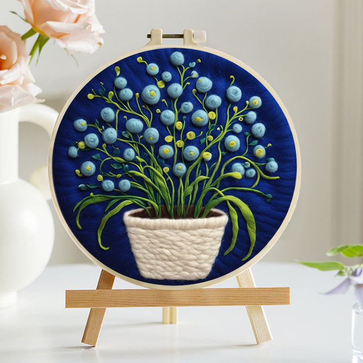 Blue Baby's Breath Potted Plant Wool Needle Felting Painting Kit