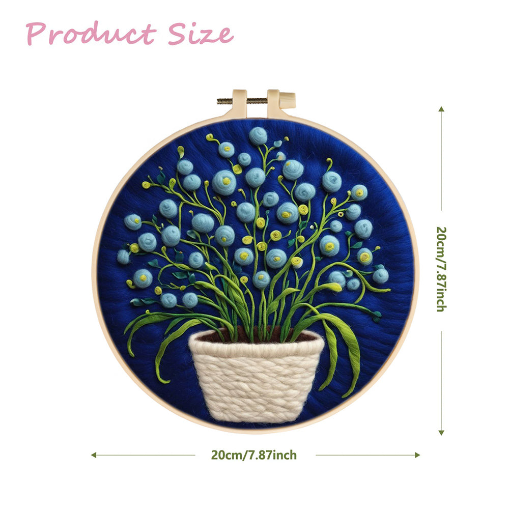 Blue Baby's Breath Potted Plant Wool Needle Felting Painting Kit