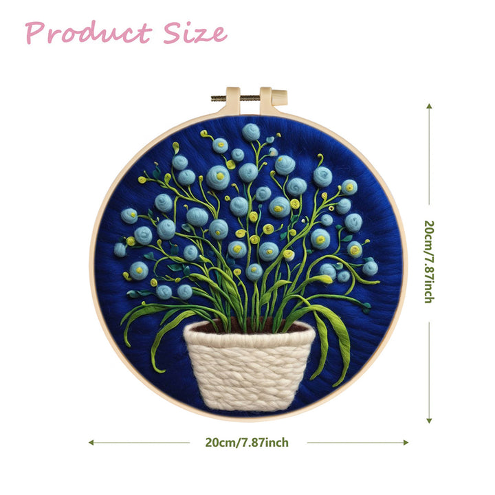 Blue Baby's Breath Potted Plant Wool Needle Felting Painting Kit