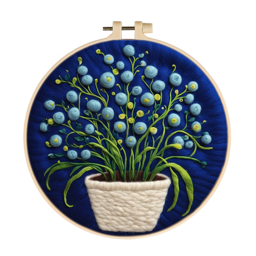 Blue Baby's Breath Potted Plant Wool Needle Felting Painting Kit