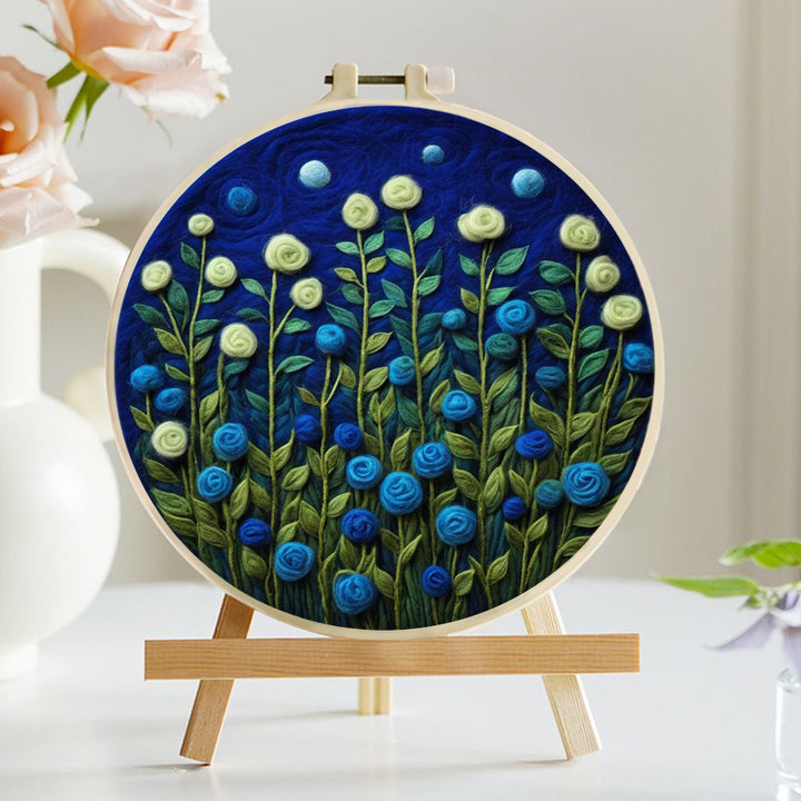 Blue Roses at Night Wool Needle Felting Painting Kit