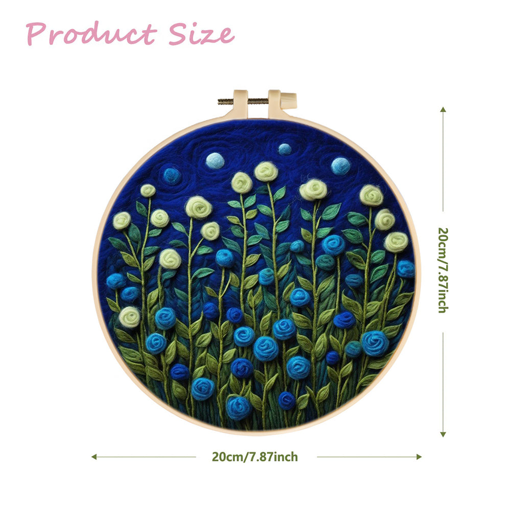 Blue Roses at Night Wool Needle Felting Painting Kit