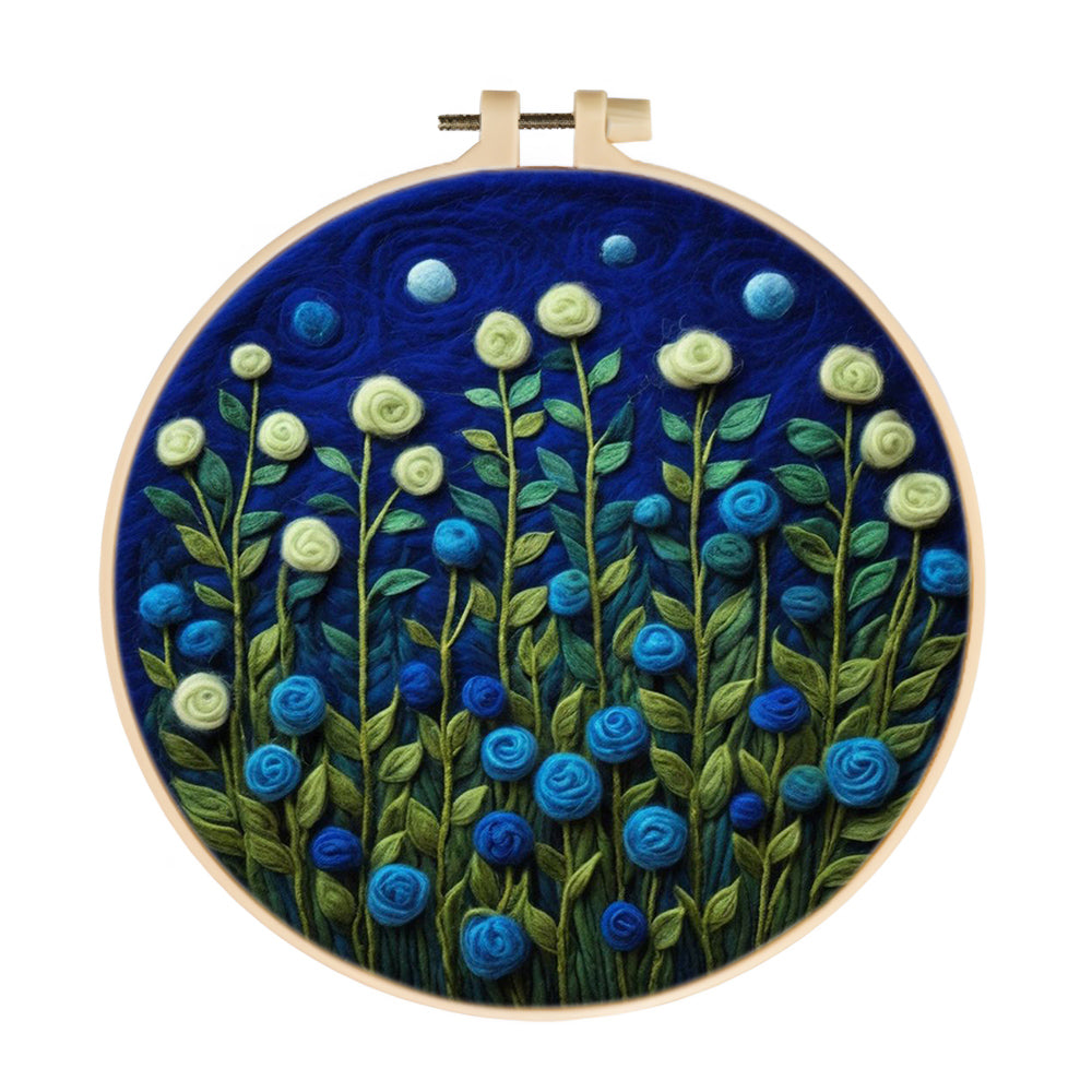 Blue Roses at Night Wool Needle Felting Painting Kit