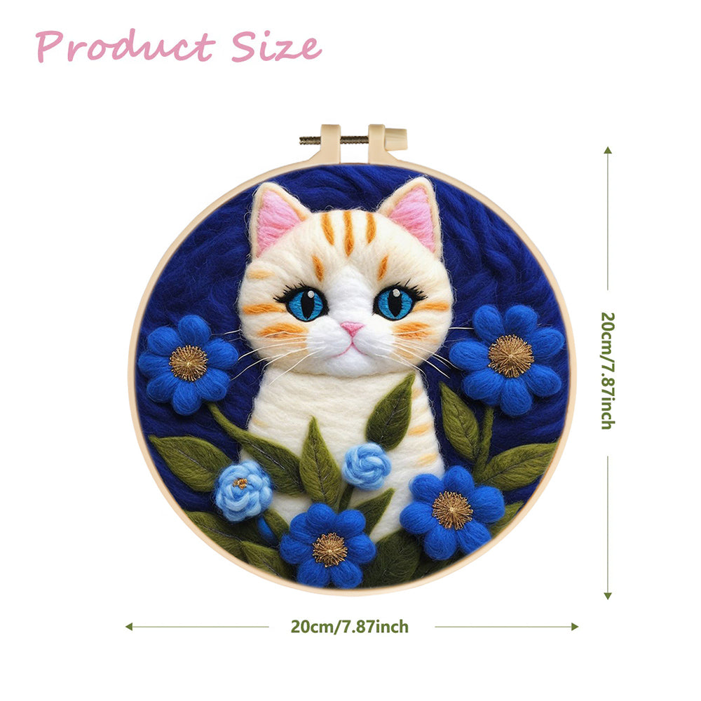 Kitten Nestled Among Blue Blooms Wool Needle Felting Painting Kit