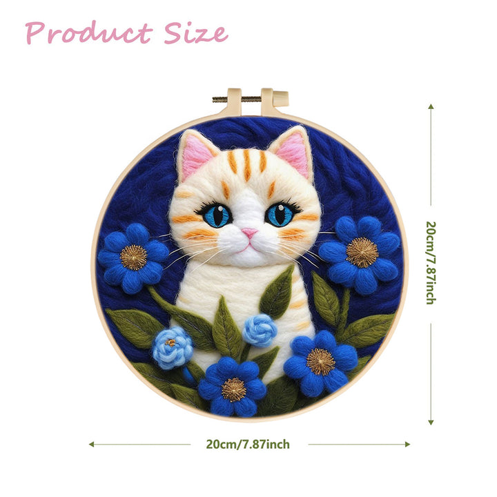 Kitten Nestled Among Blue Blooms Wool Needle Felting Painting Kit