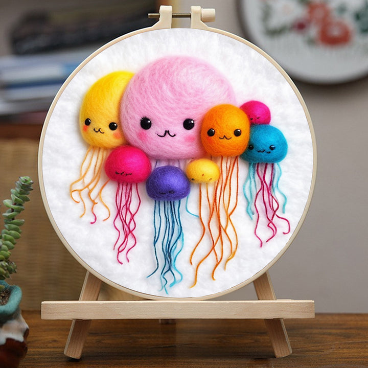 Smiling Jellyfish Float Together Wool Needle Felting Painting Kit