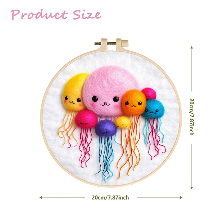 Smiling Jellyfish Float Together Wool Needle Felting Painting Kit